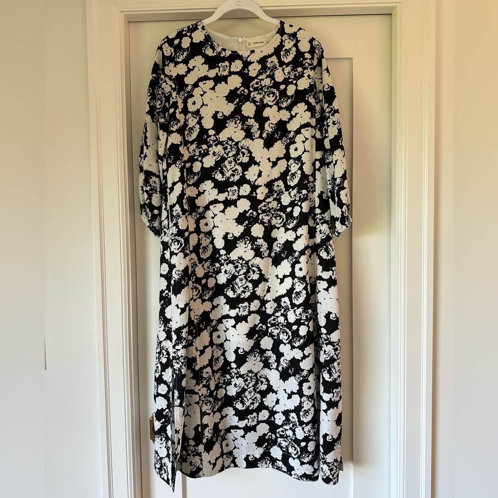Everlane Black and White Floral Long Sleeve Dress